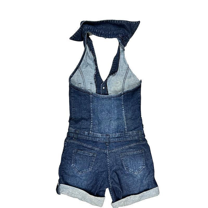 Bebe Denim Denim Halter Jumpsuit Romper Playsuit - Size S - Jean Pool