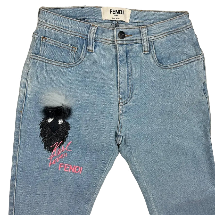 Fendi 'Karlito' Fox Ladies Embroidered Logo Jeans -Size 8