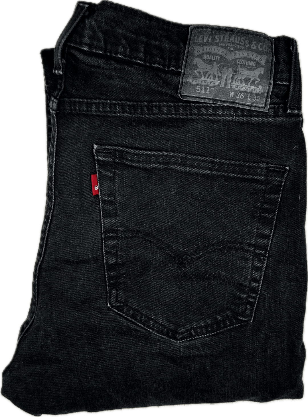 Levis 511 Slim Stretch Black Denim Jeans  - Size 36/32