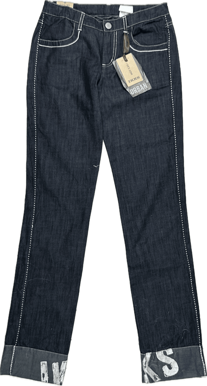 NWT - IKKS Printed Logo Hem Slim Straight Jeans- Size 14Y - Jean Pool