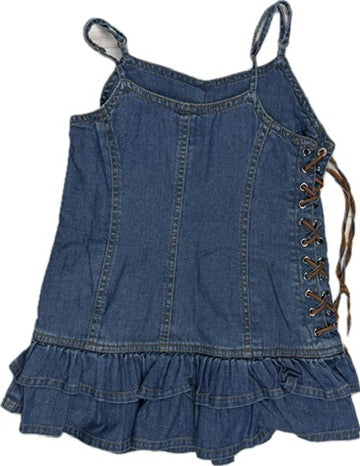 Fred Bare Girls Denim Frilled Dress Lace up sides - Size 5