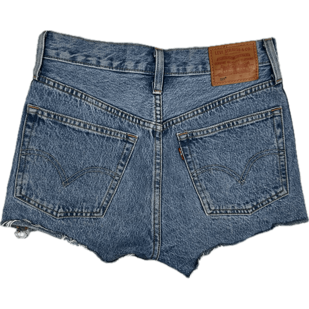 Levis 501 Ladies Logo Tape Denim Shorts - Size 24 - Jean Pool