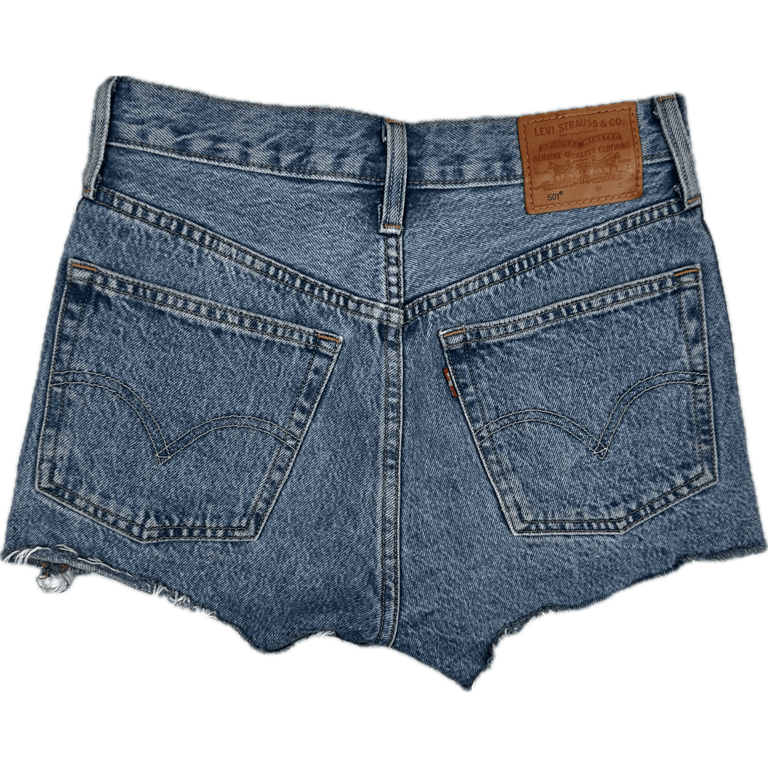 Levis 501 Ladies Logo Tape Denim Shorts - Size 24 - Jean Pool