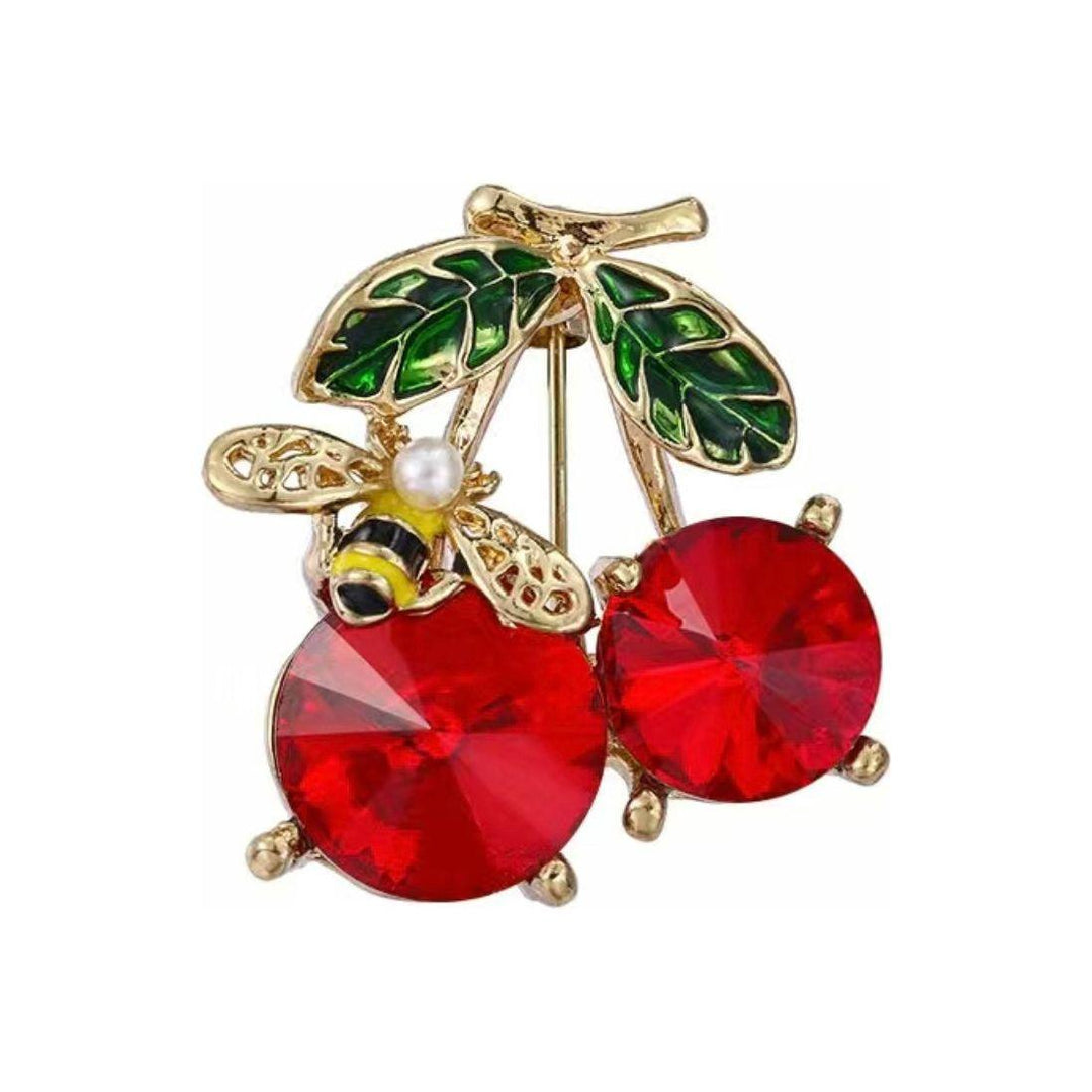 Cherry with Bee Jewelled Brooch - Jean Pool