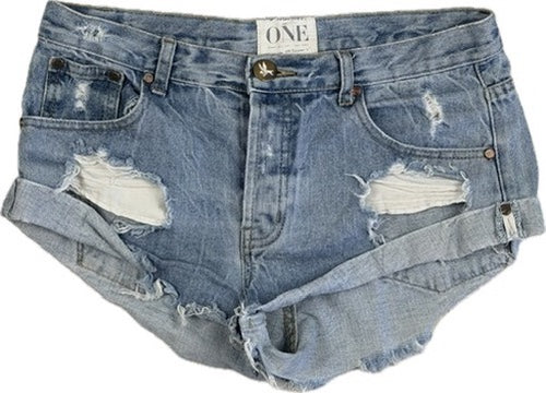 One Teaspoon 'Bandits' Rolled Cuff Denim Shorts  - Size 28"