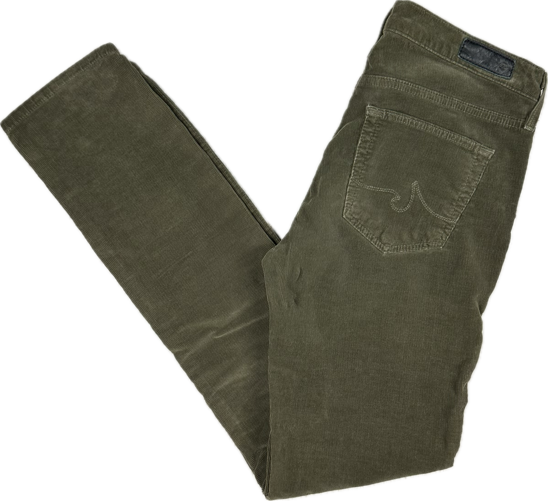 AG Adriano Goldschmied 'the Prima' Mid Rise Green Cord Jeans- Size 25R