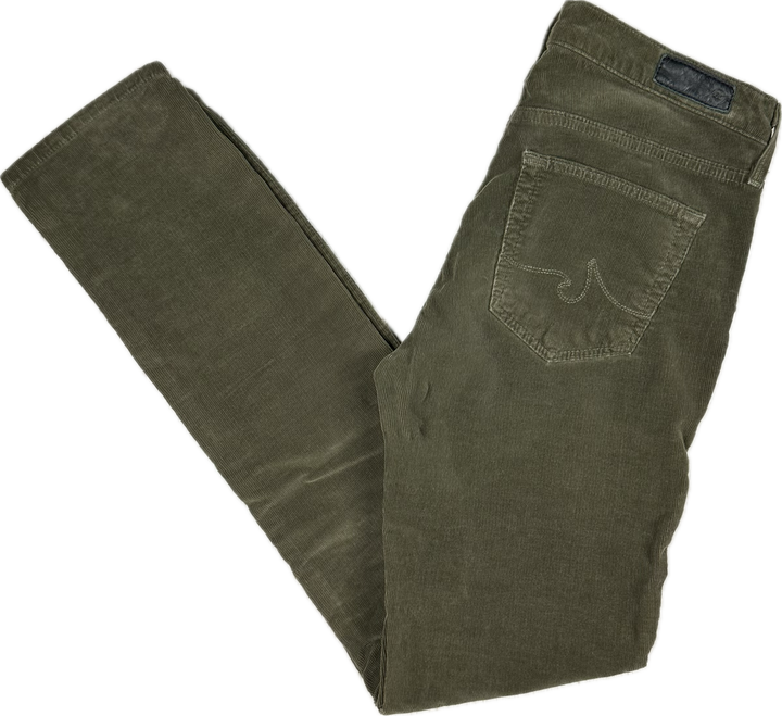 AG Adriano Goldschmied 'the Prima' Mid Rise Green Cord Jeans- Size 25R