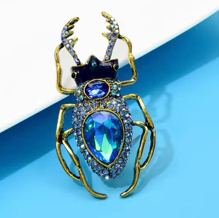 Jewelled Blue  Beetle Sparkle Brooch