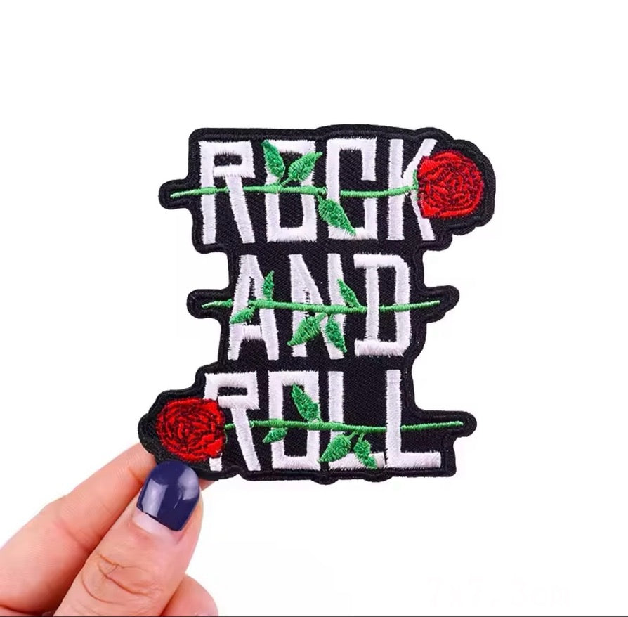 Rock And Roll- Roses  Embroidered Iron On Patch