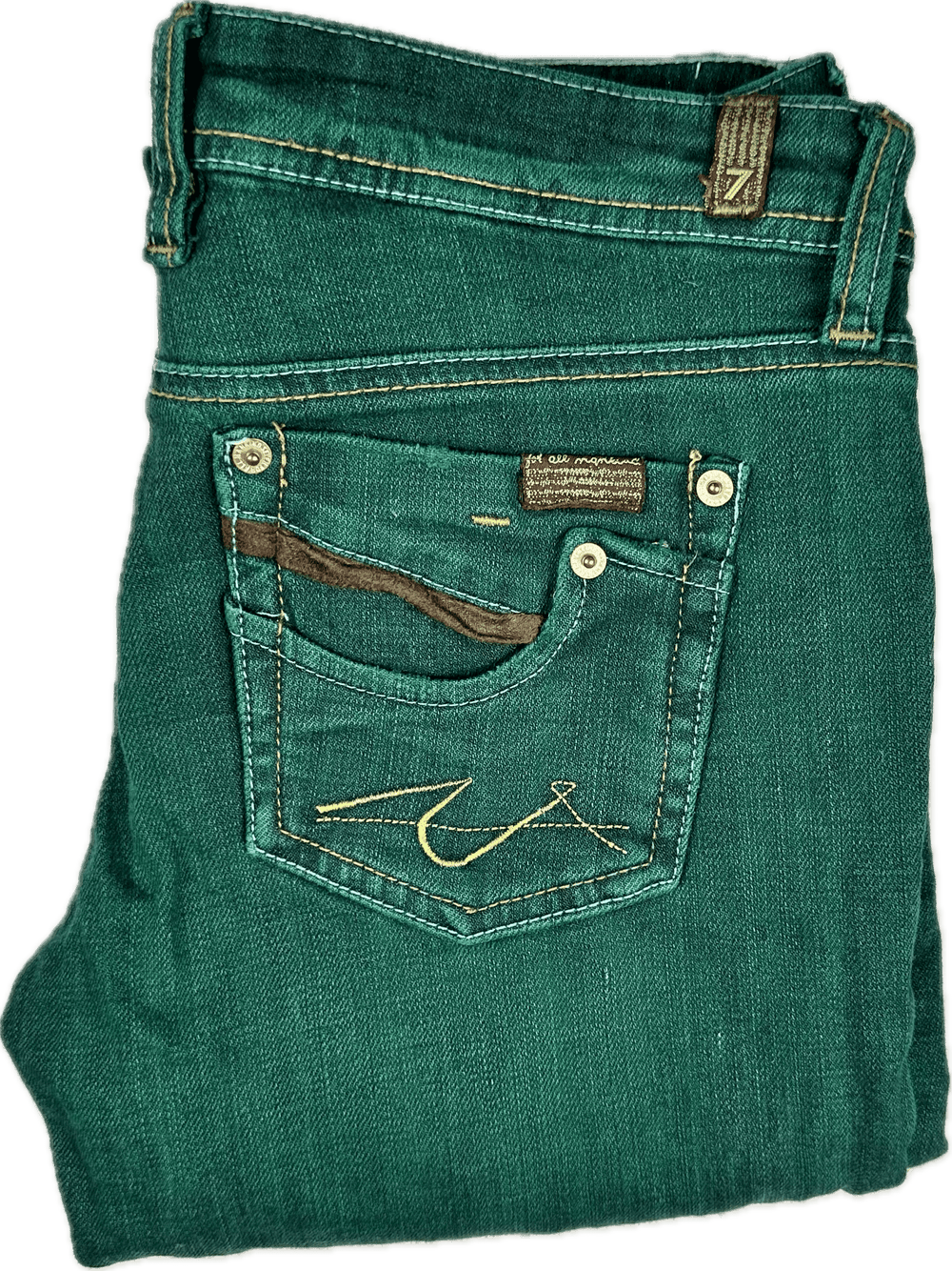 7 for all Mankind Green Garment Dyed Low Rise Y2K Jeans -Size 29 - Jean Pool