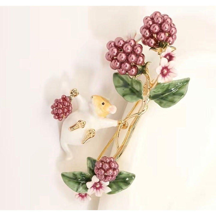 Enamel Floral Mouse in the Berries Brooch - Jean Pool