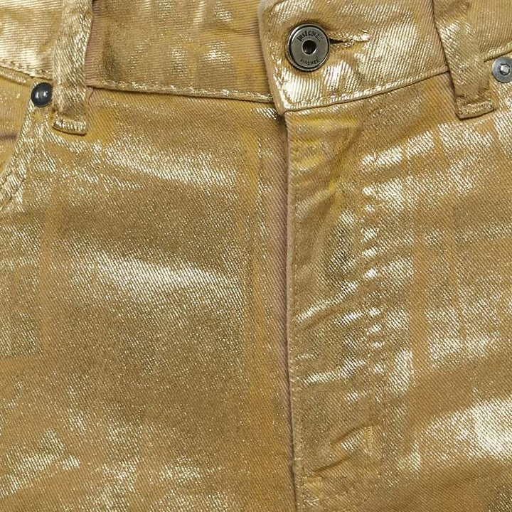 NWT- Just Cavalli Ladies Straight Metallic Gold Jeans - Size 27
