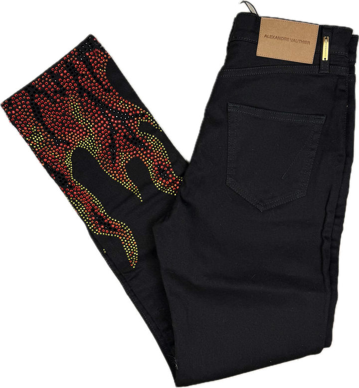 NWT - Alexandre Vauthier Paris Stunning Flame Jewelled Jeans - Size 26