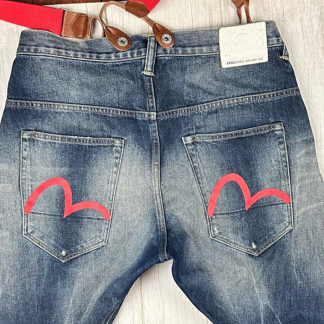Evisu Japan Evisugenes Suspender Logo Jeans - Size 30 - Jean Pool