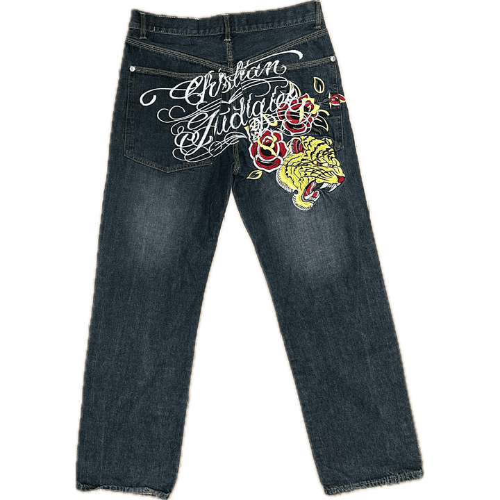 Christian Audigier Relaxed Logo Embroidered Tiger Jeans - Size 34