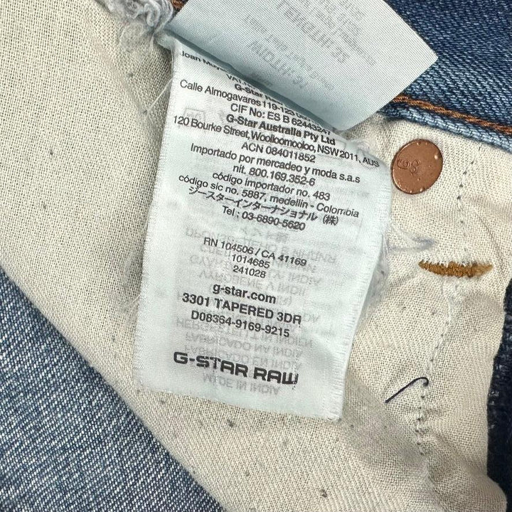 G Star Restored '3301 Tapered 3DR' Patch Look  Mens Jeans -Size 31/32