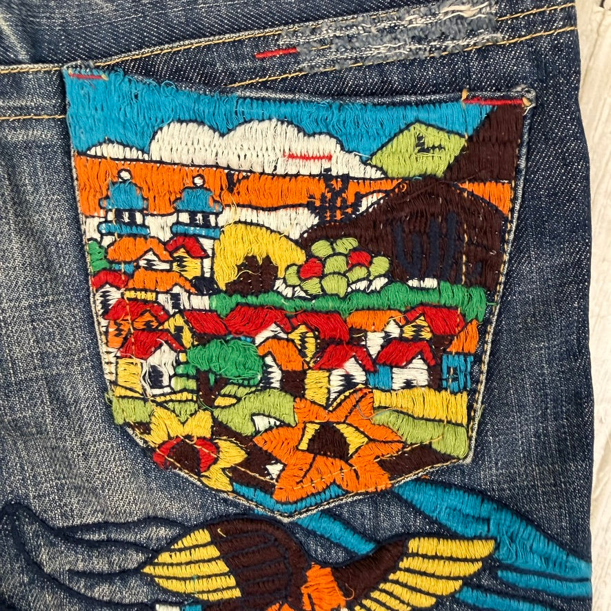 Red Pepper Japan Y2K Embroidered  Ladies Low Rise Boot Jeans - XS