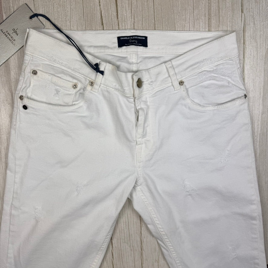 NWT -Daniele Alessandrini Italian 'Grey' Distressed White Jeans - 31