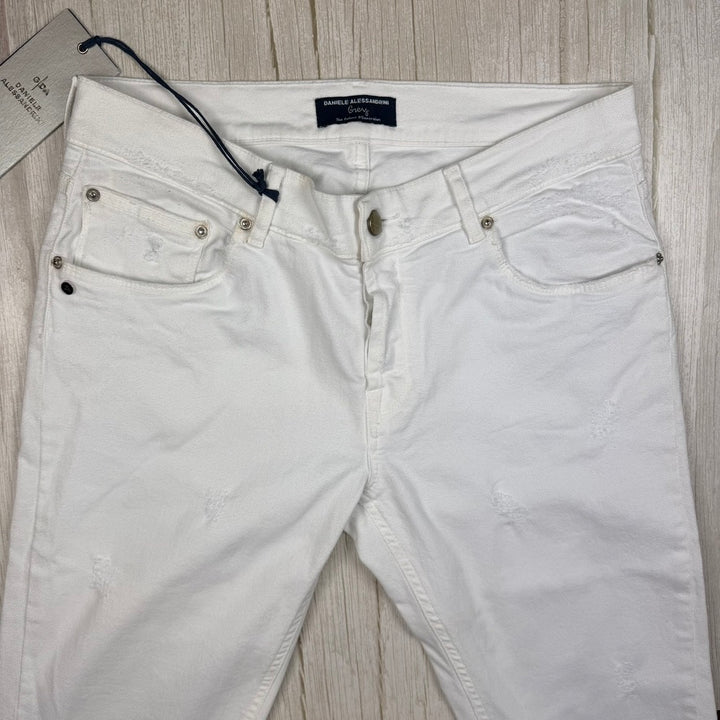 NWT -Daniele Alessandrini Italian 'Grey' Distressed White Jeans - 31