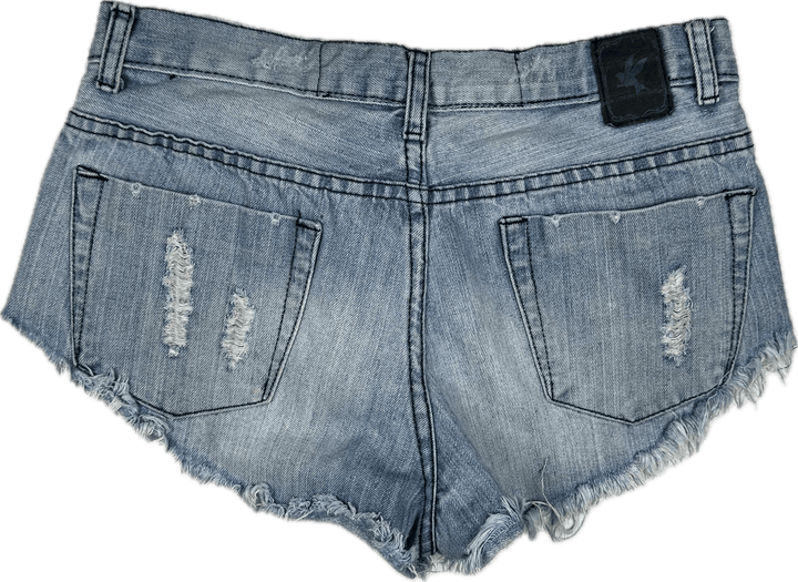 One Teaspoon Ladies Fray Hem Destroyed Denim Shorts - Size 26" - Jean Pool