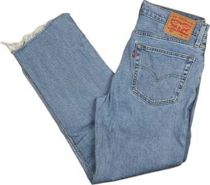Levis 516 Straight Leg Raw Hem Crop Denim Jeans - Size 32