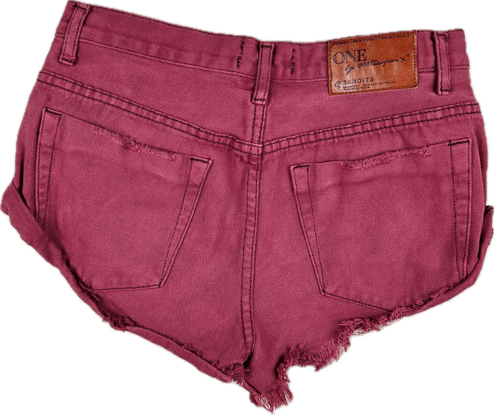 One Teaspoon 'Bandits' Red Distressed Denim Shorts  - Size 25"