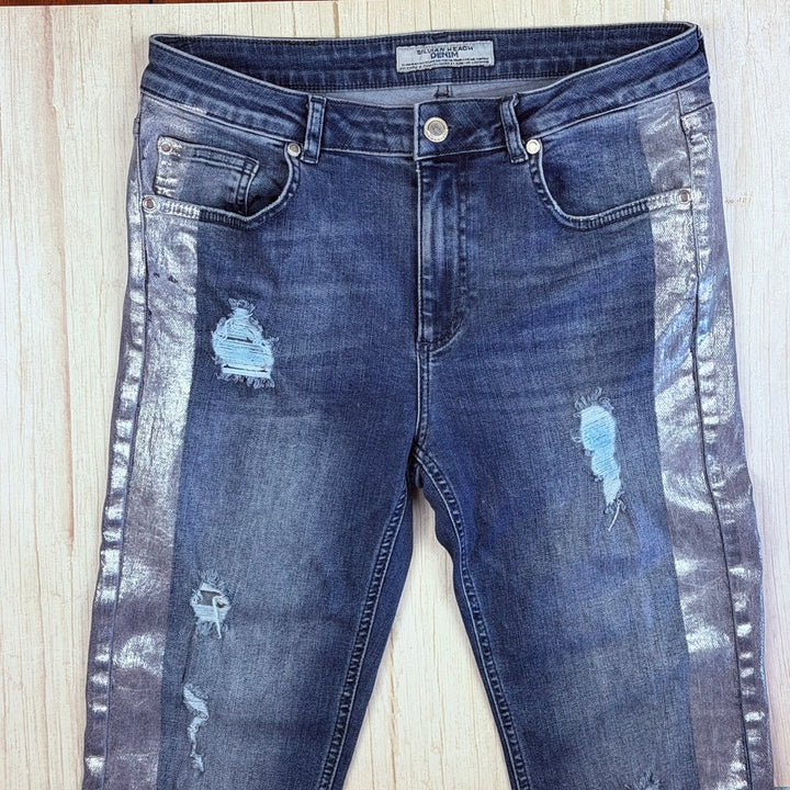 Silvian Heach Italian Silver Paint Boot Flare Jeans- Size 14