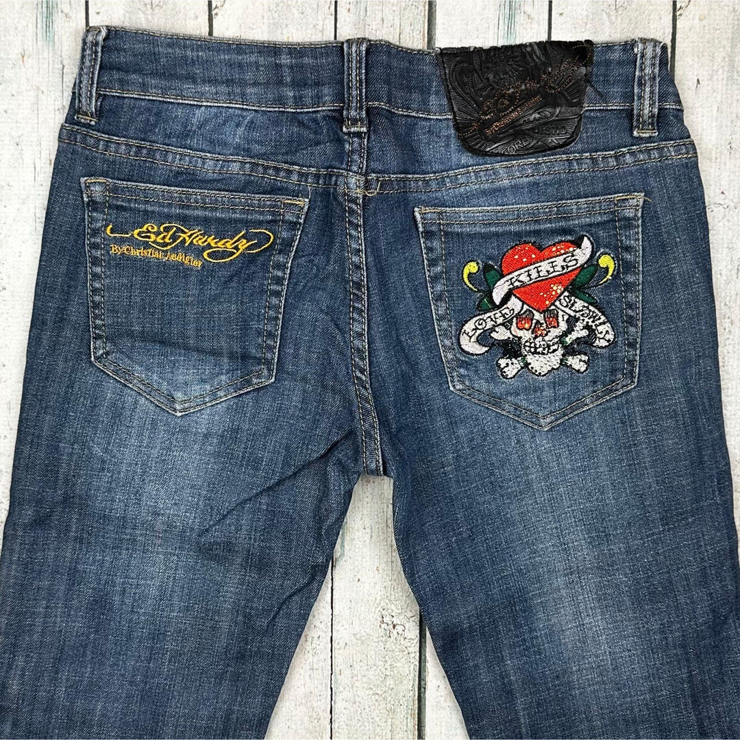 Ed Hardy 'Love Kills' Tattoo Print Ladies Denim Jeans - Size 28 - Jean Pool