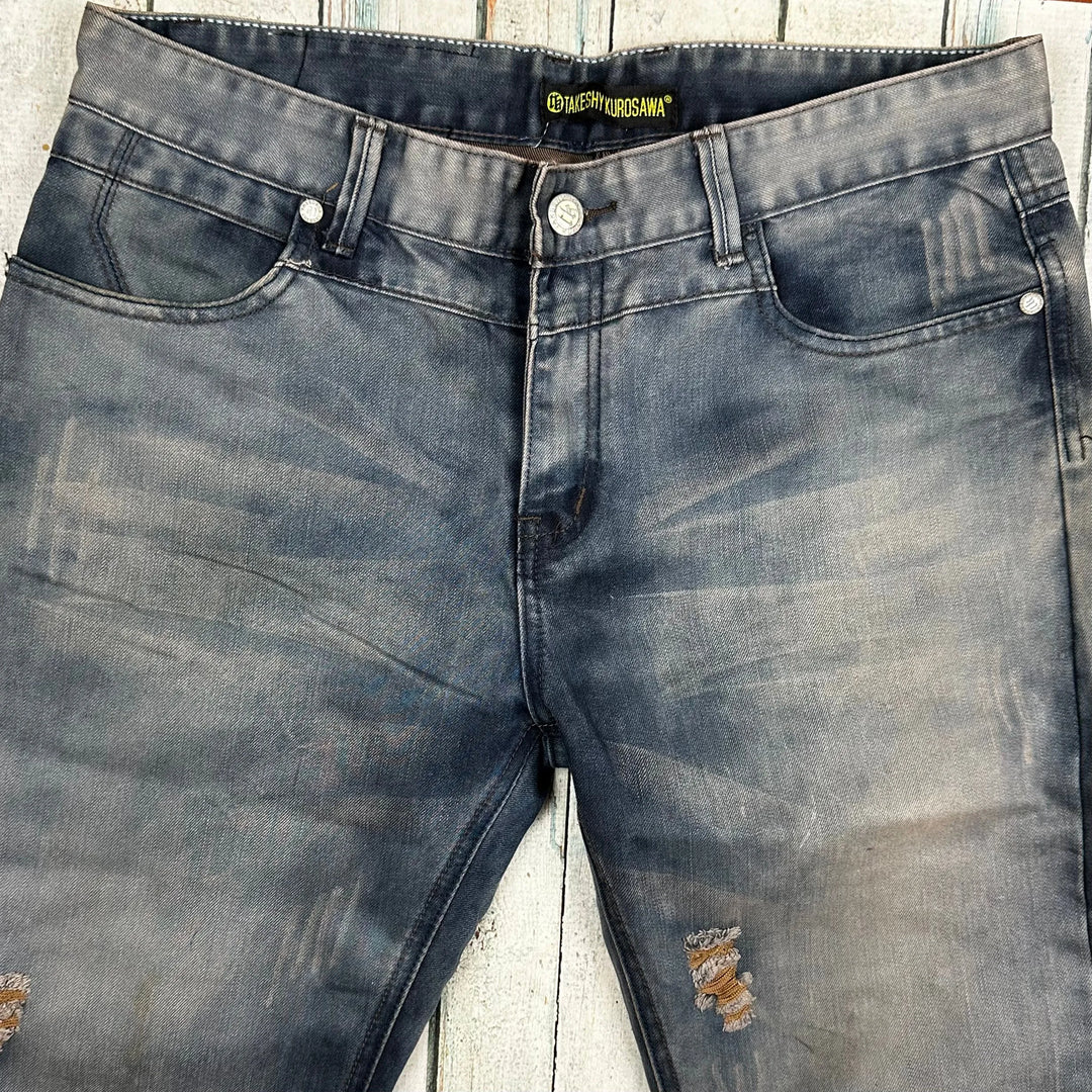 Takeshy Kurosawa Mens Distressed Straight Fit Jeans - Size 34 - Jean Pool