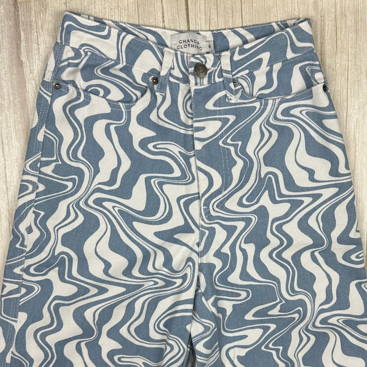 Ghanda 'Berlin' High Rise Wide Leg Printed Jeans - Size 6