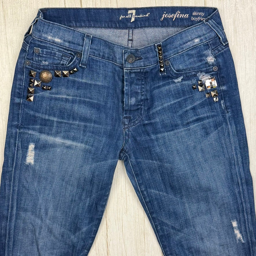 7 for all Mankind 'Josefina' Ladies Studded Boyfriend Jeans Size- 26 or 8AU