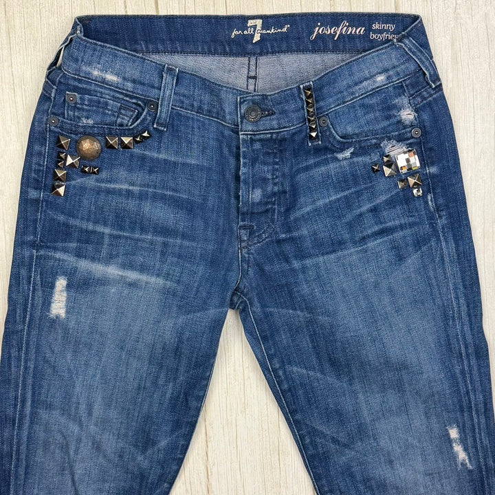 7 for all Mankind 'Josefina' Ladies Studded Boyfriend Jeans Size- 26 or 8AU