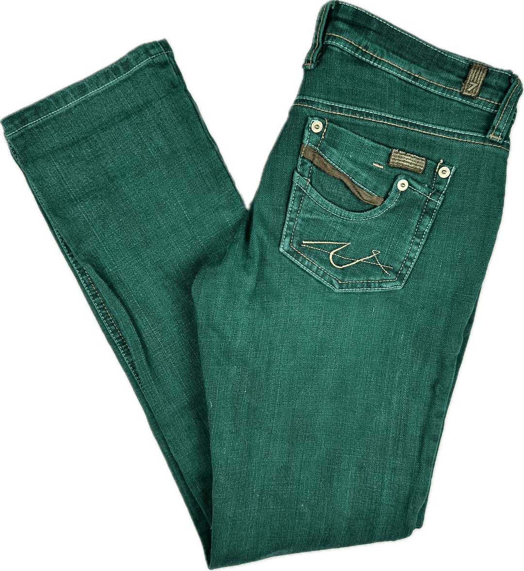 7 for all Mankind Green Garment Dyed Low Rise Y2K Jeans -Size 29 - Jean Pool