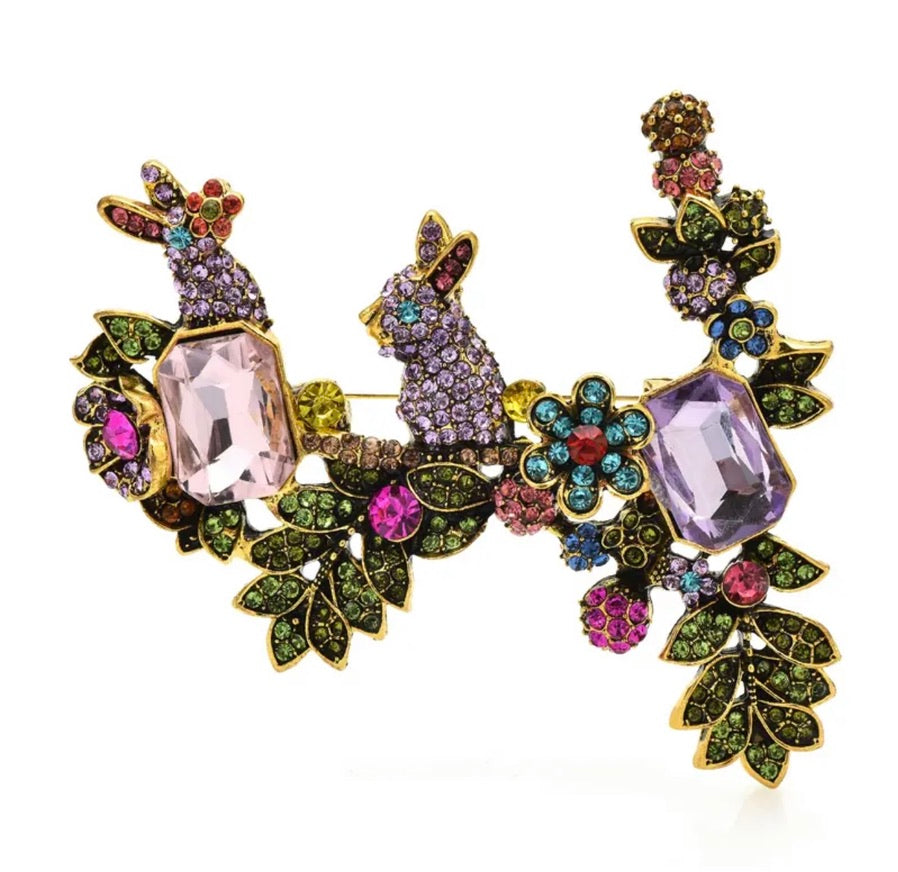 Jewelled Rabbits Sparkle Bar Brooch