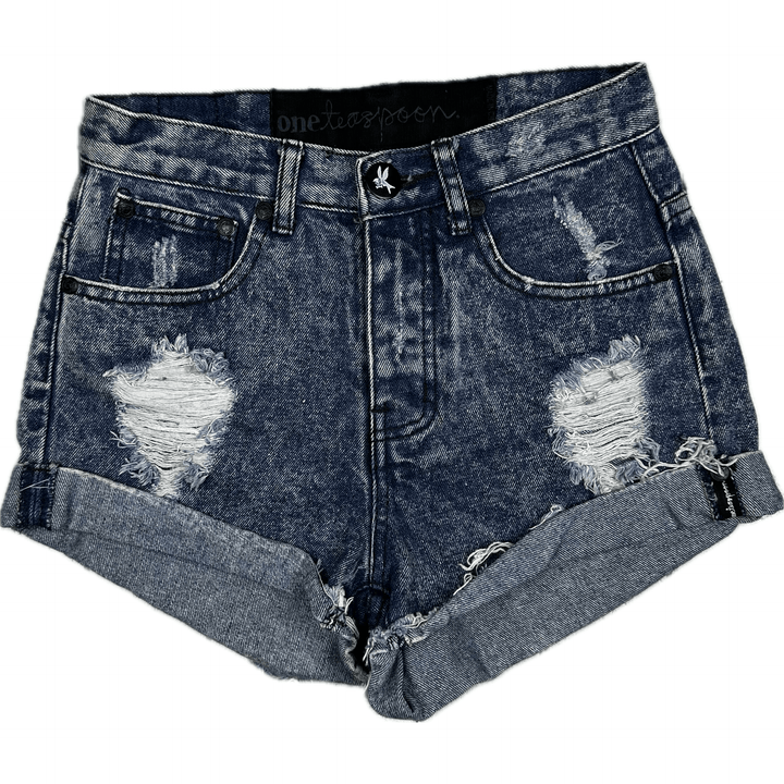 One Teaspoon Ladies High Rise Destroyed Denim Shorts - Size 6 - Jean Pool