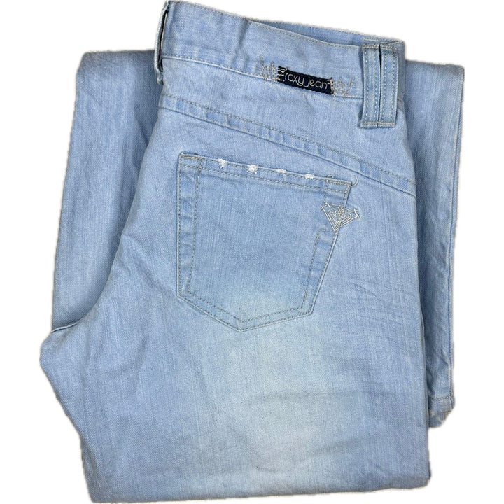 Roxy Jeans Y2K Distressed Blue Low Rise Flares- Size 28 - Jean Pool