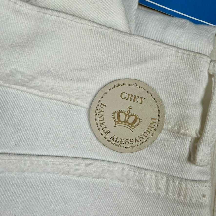 NWT -Daniele Alessandrini Italian 'Grey' Distressed White Jeans - 31