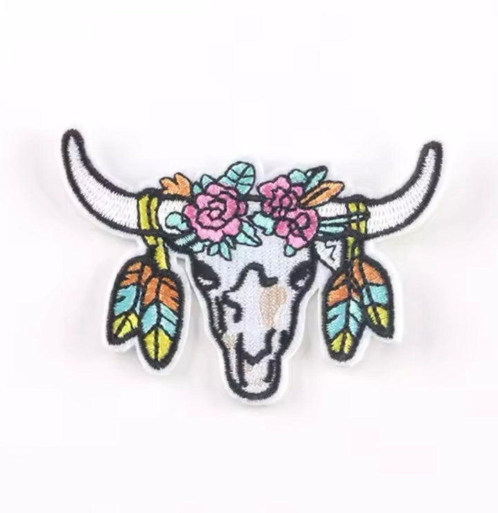 Floral Boho Bulls Head - Embroidered Patch - Jean Pool