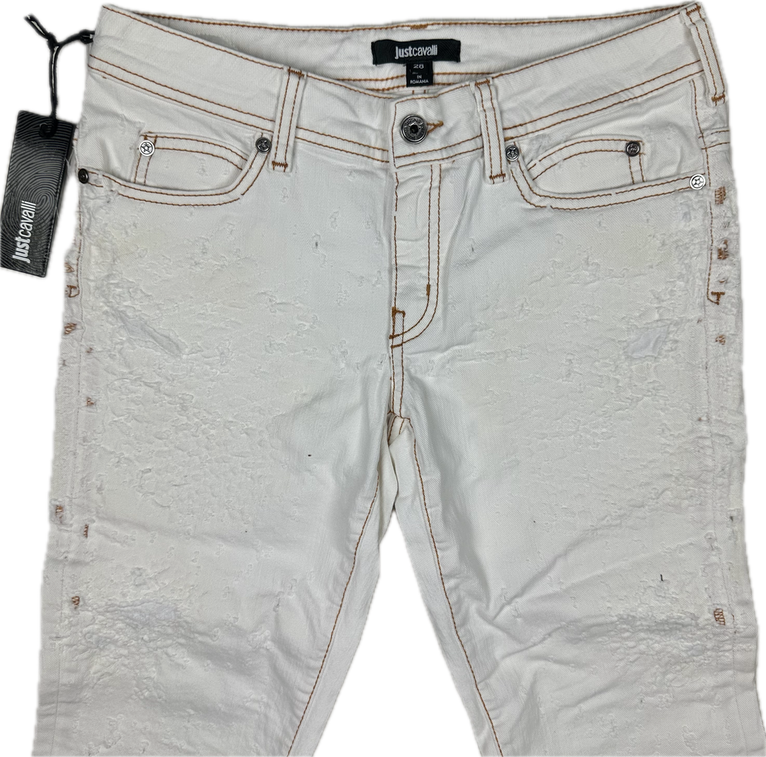 NWT-Just Cavalli Italian Ladies Distress Jeans - Size 28"