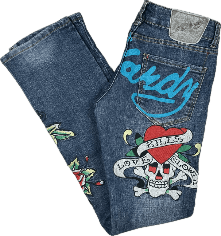 Ed Hardy 'Love Kills' Tattoo Print Ladies Denim Jeans - Size 28 - Jean Pool