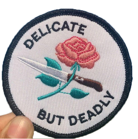 Delicate but Deadly-  Embroidered Iron On Patch