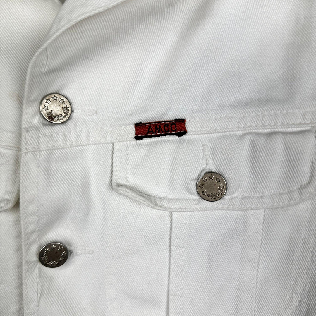 AMCO Vintage 1970's White Tattoo Print Denim Jacket - Size XS