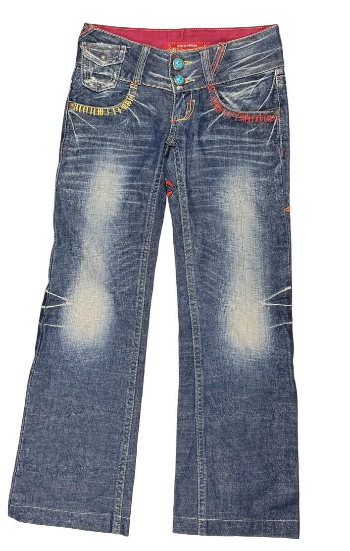 Red Pepper Japan Y2K Embroidered  Ladies Low Rise Boot Jeans - XS