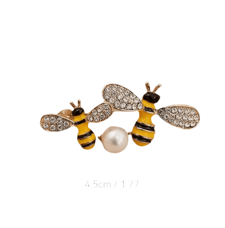 Double Bee Pearl Enamel & Sparkle Brooch