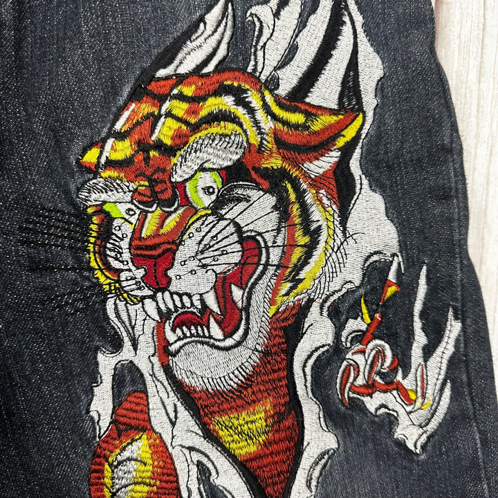 Christian Audigier Relaxed Logo Embroidered Tiger Jeans - Size 34