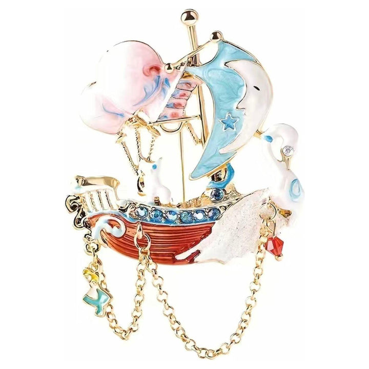 Swan Sailboat Jewelled & Enamel Brooch - Jean Pool