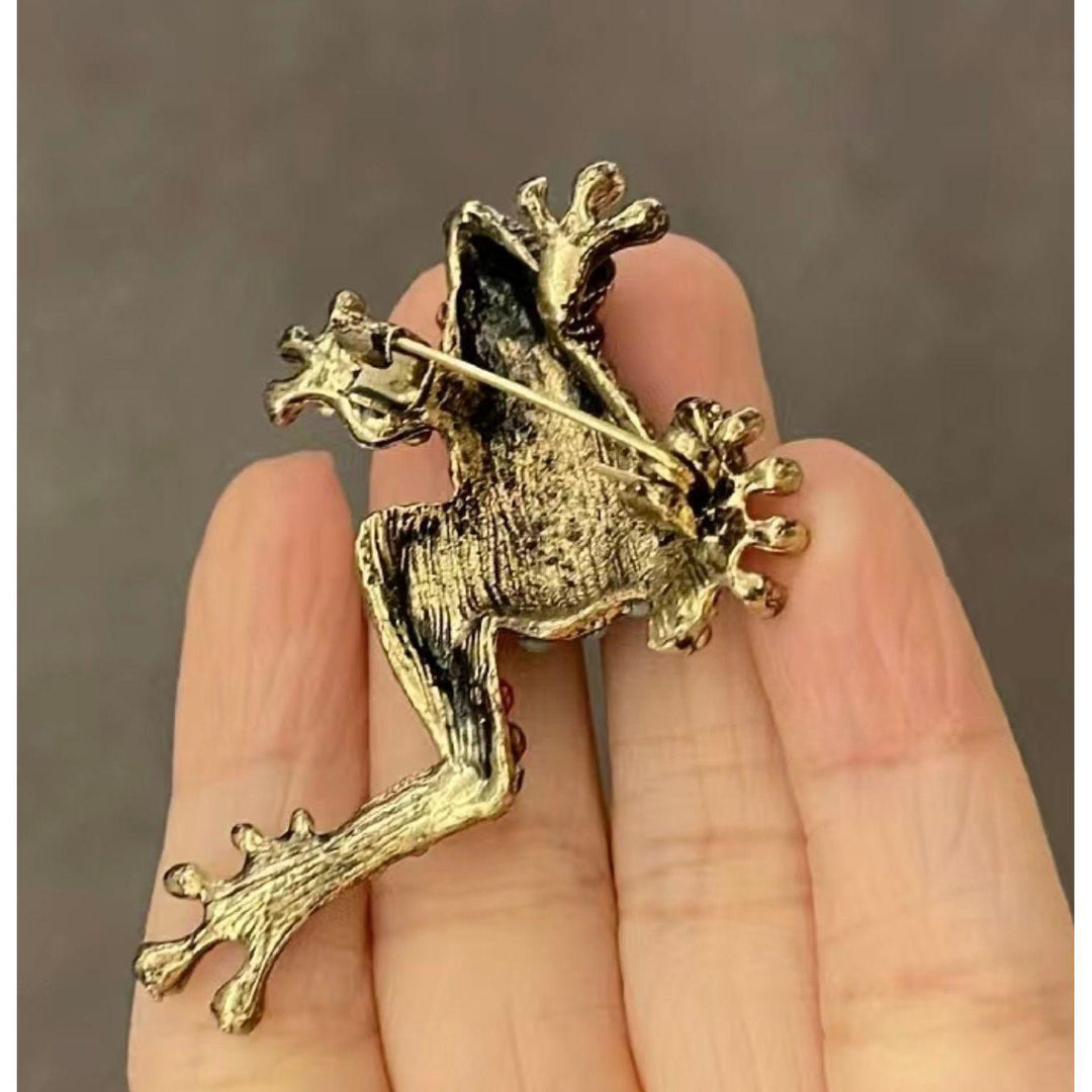 Jewelled Gold Frog Brooch - Jean Pool