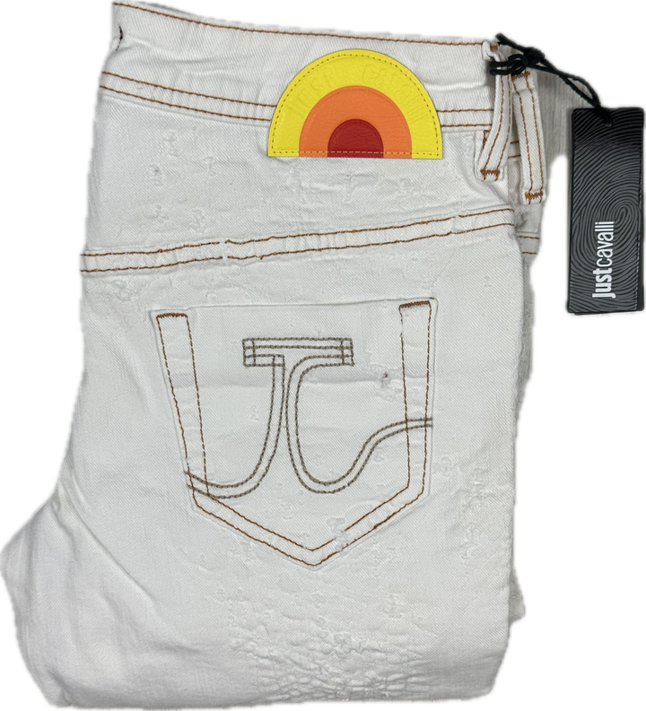 NWT-Just Cavalli Italian Ladies Distress Jeans - Size 28"