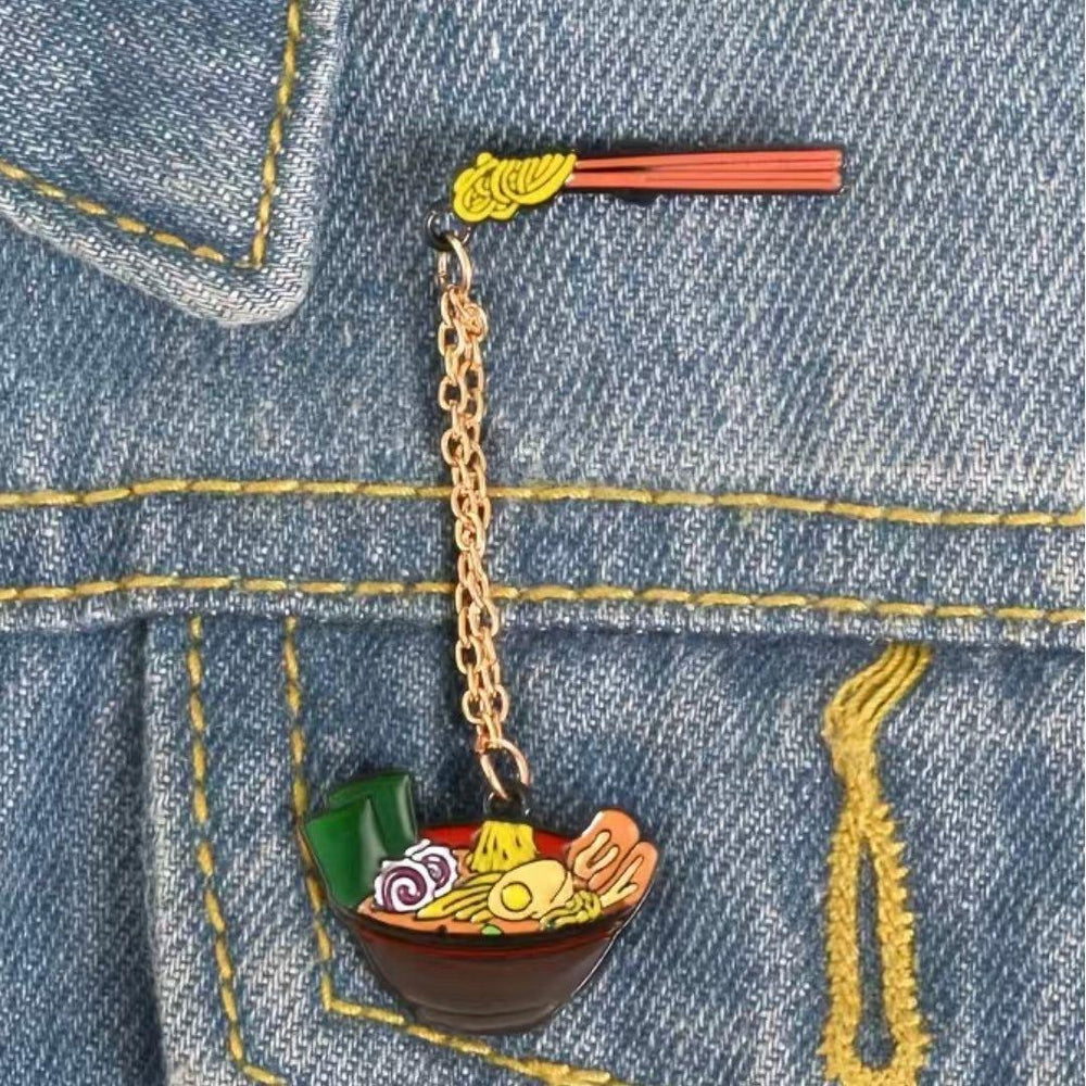 Pho and Chopsticks on Chain - Enamel Pin. - Jean Pool