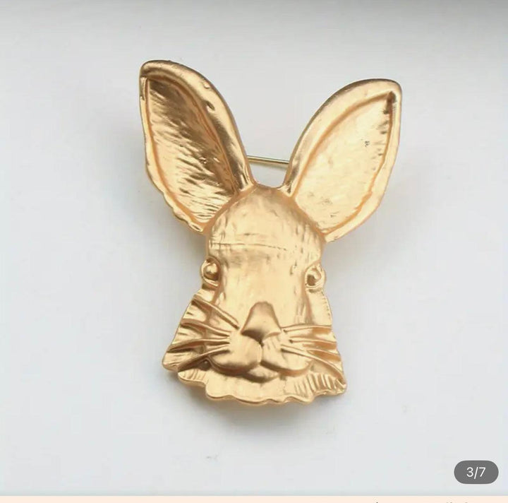 Gold Rabbits Face Brooch